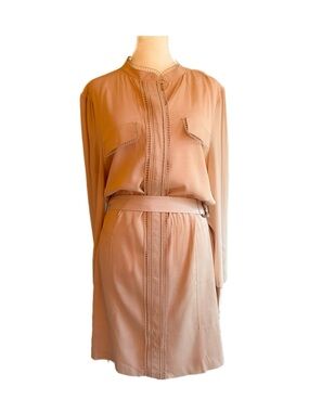 Reiss Long Sleeve Belted Shirt Dress in Light Peach